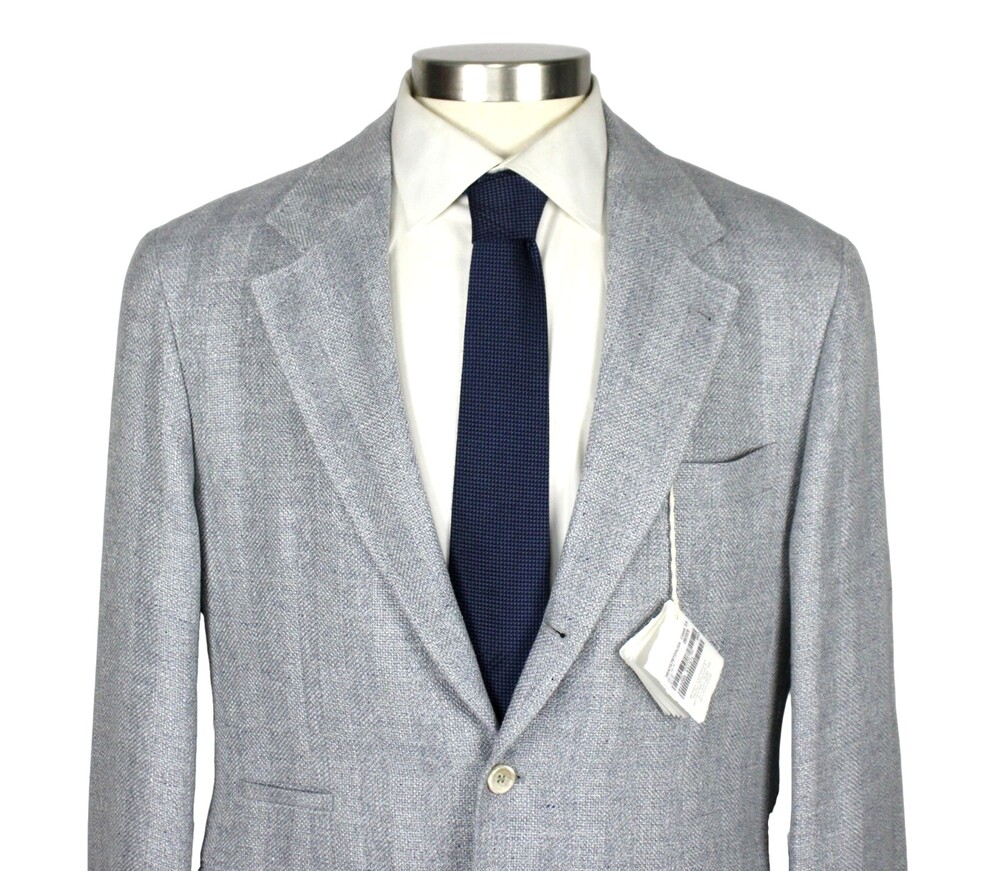 Brunello Cucinelli Blazer 44 R (54 EU) Light Grey Blue Wool Silk Linen Italy